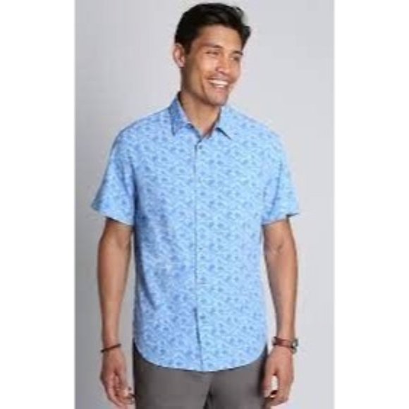 Jachs New York Mens Light Blue Print Gravityless Short Sleeve Button Down Shirt - Picture 1 of 8